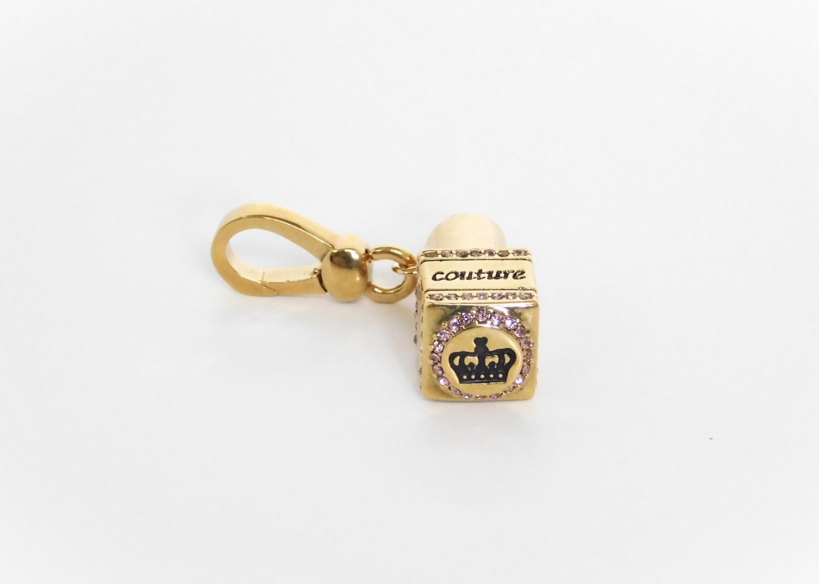 Juicy Couture 2006 Gold Plated Lipstick Charm Pink Crystals Accents YJRU0871