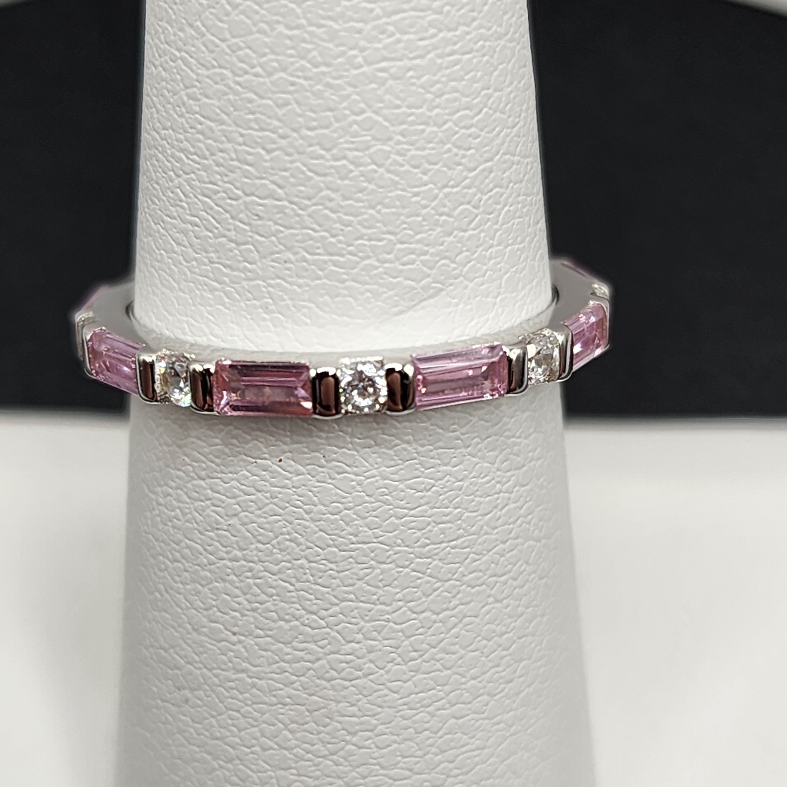 925 NEW Sterling Silver Band Pink & White CZs Eternity Band Size 9 2mm