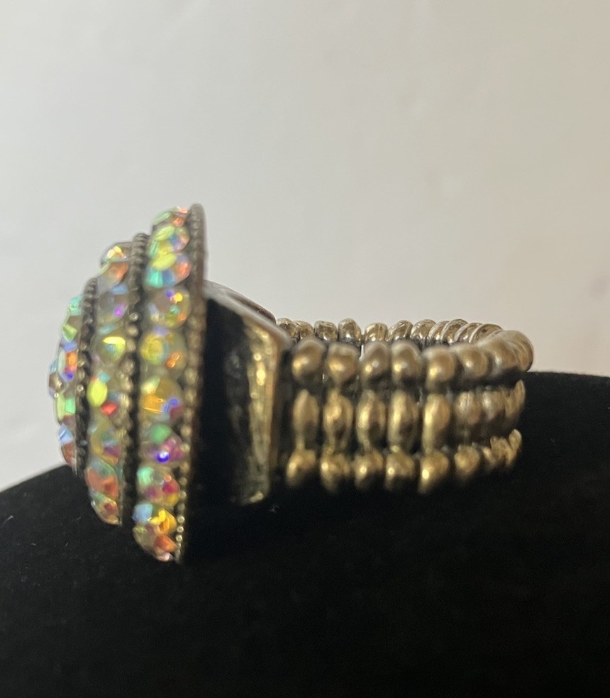 Aurora Borealis Circular Silvertone Stretch Cocktail Ring