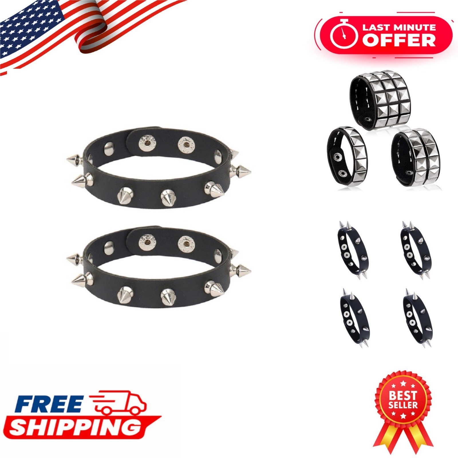Punk Leather Spike Rivet Bracelets Set for Men Women Biker Jewelry