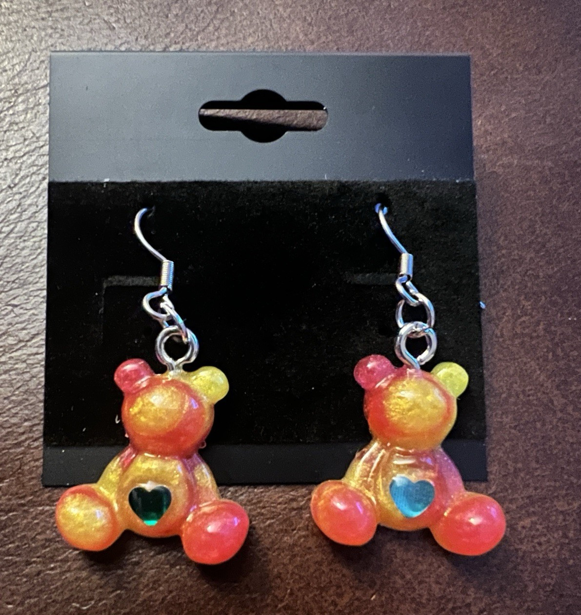 Multicolor Resin Bear Dangle/Drop Earrings Hook backing Animal Theme