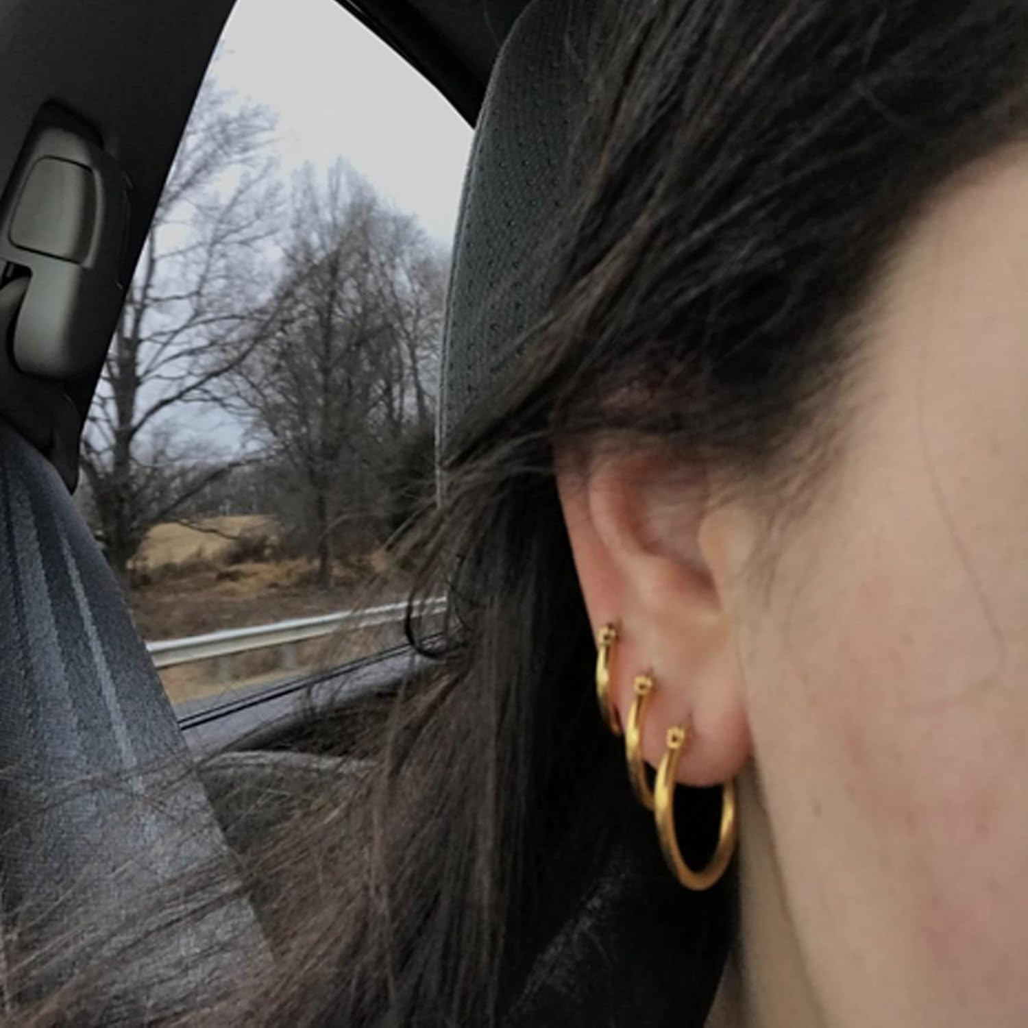 3 Pairs Stainless Steel Hoop Earrings Set for Women Mens Black Silver Gold Small