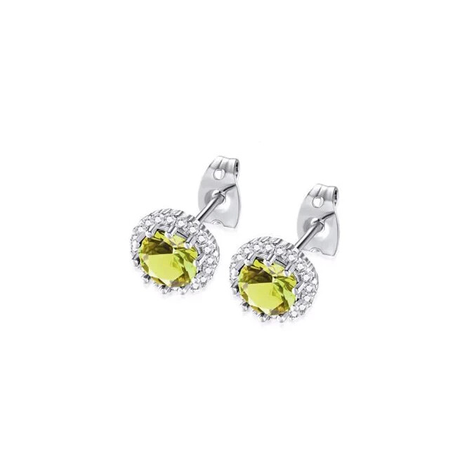 14k White Gold Plated 1 Ct Created Halo Round Yellow CZ Stud Earrings