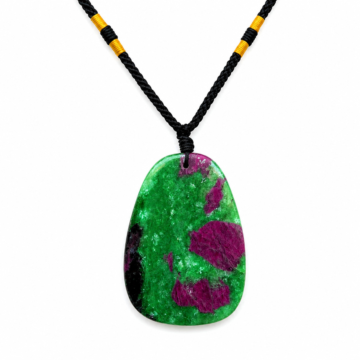 Large Ruby Zoisite Necklace Anyolite Crystal Pendant Adjustable Cord Jewelry