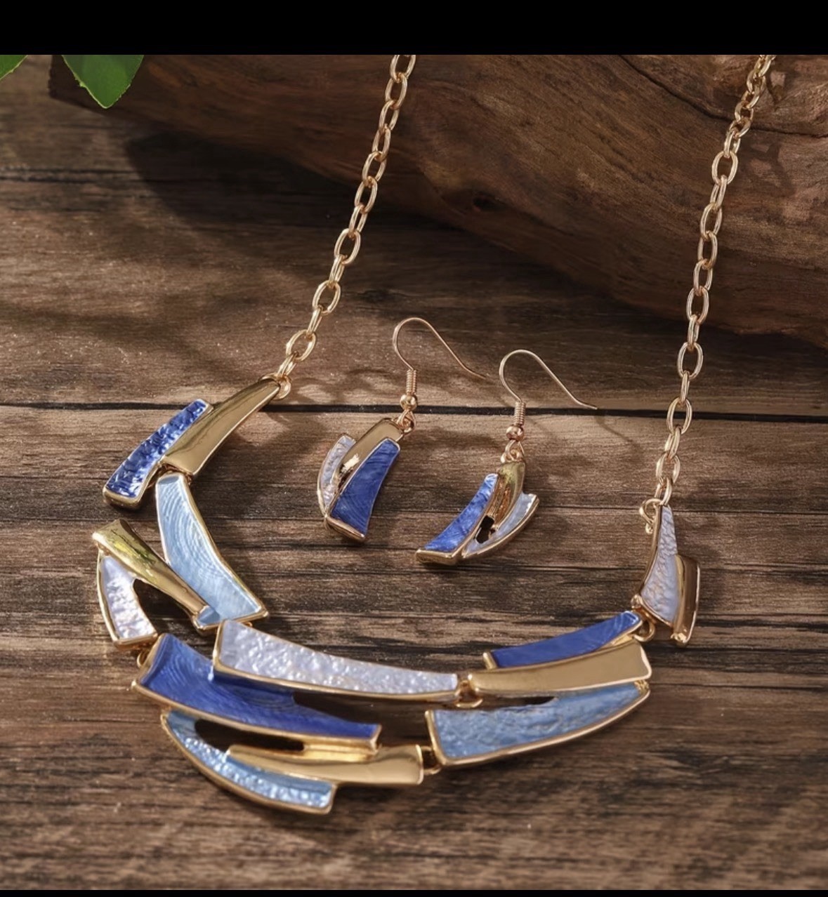 Blue Zinc Alloy Enamel Geometric 2 Piece Necklace Jewelry Sets,