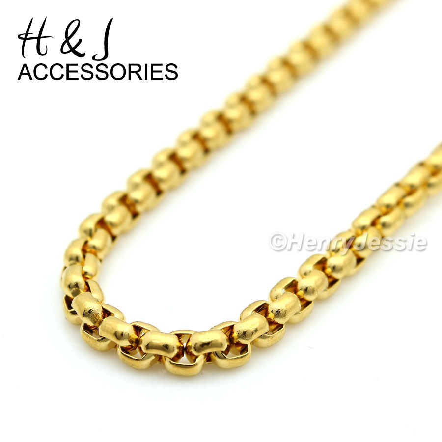 18-36″MEN Stainless Steel 3mm Gold Plated Box Link Chain VIRGIN MARY Pendant*G26
