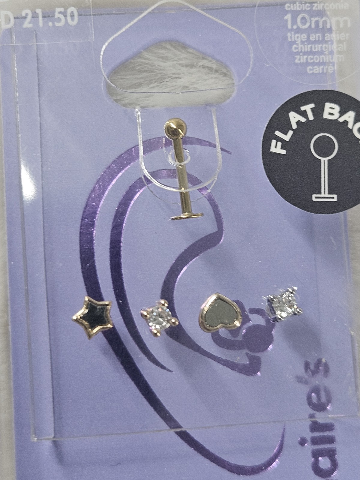 Claire’s Flat Back Cubic Zirconia 18G 1.0mm Earrings Stainless Steel NWT
