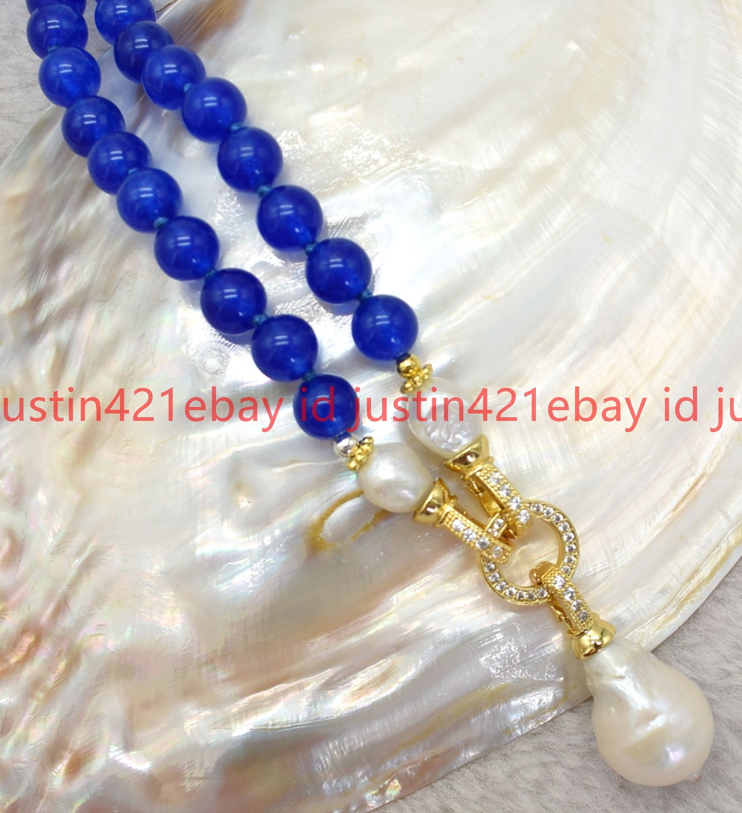 10mm Blue Jade Natural White Keshi Baroque Pearl Pendant Necklace 14-32” AA