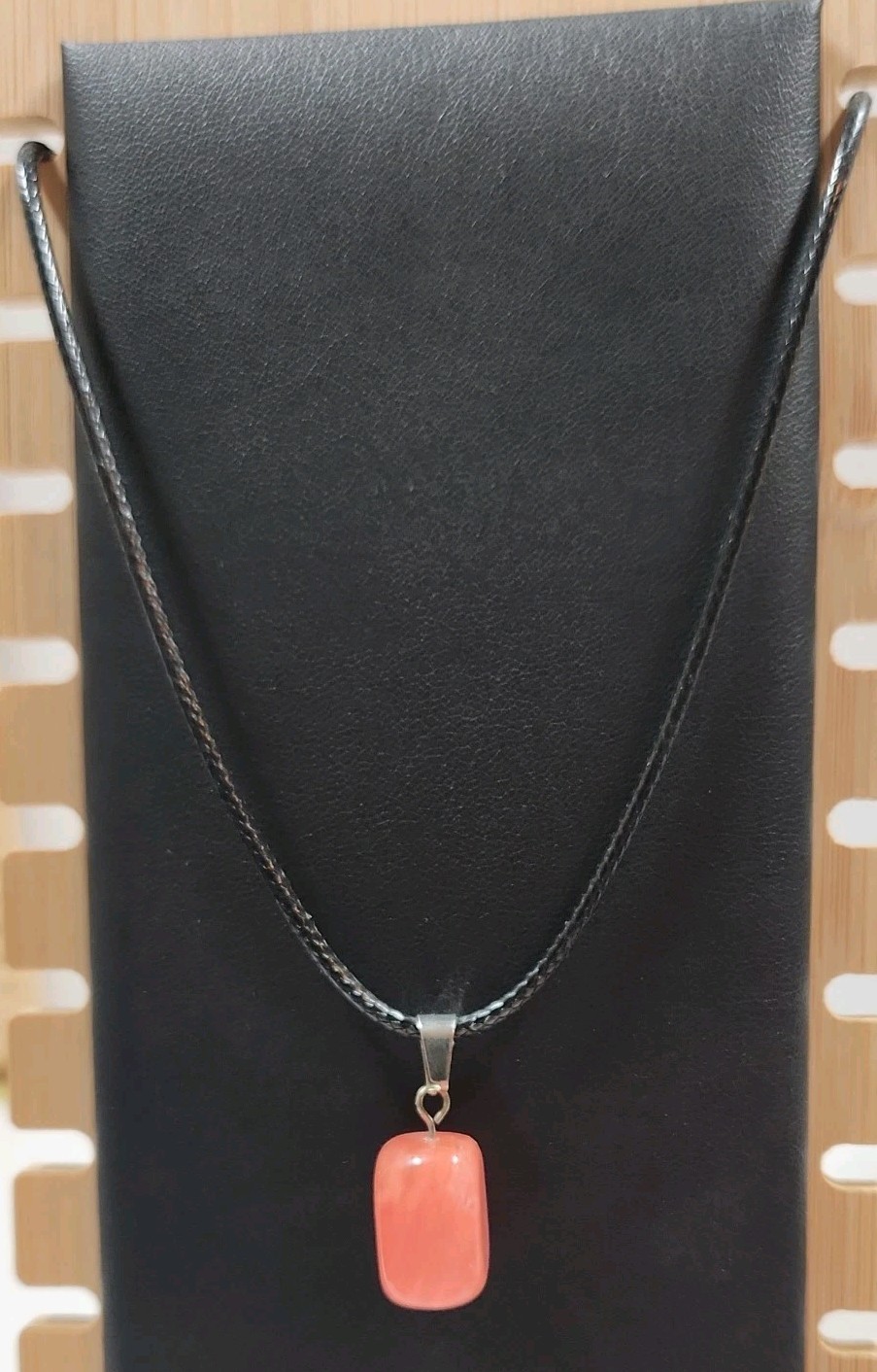 Tumbled Stone Pendant Necklace, Faux Leather Cord, 16″ W/ 2″ Extender