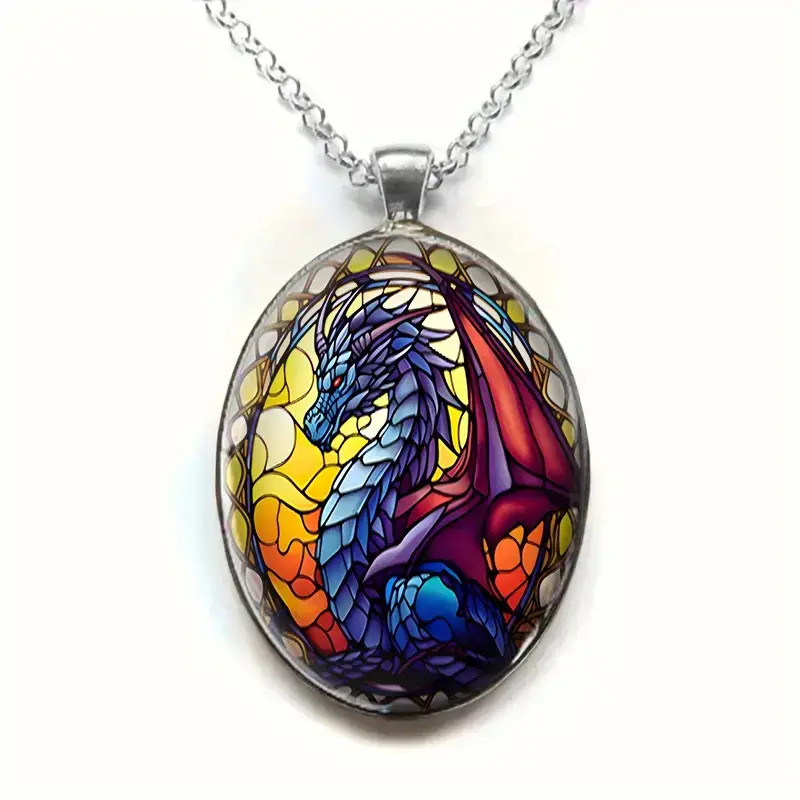 Dragon Scaled Oval Jewelry Vintage Silvery Magical Gothic Pendant Necklace