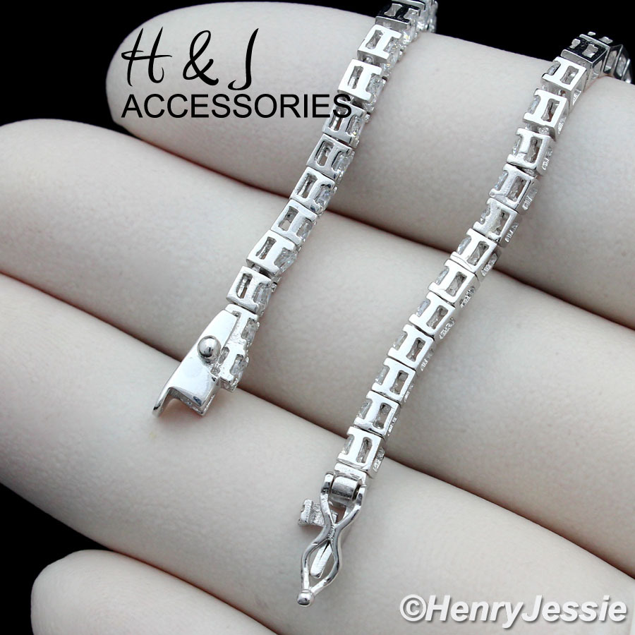 MEN 925 STERLING SILVER 17″-28″X3MM BLING CZ 1 ROW TENNIS CHAIN NECKLACE*SN10