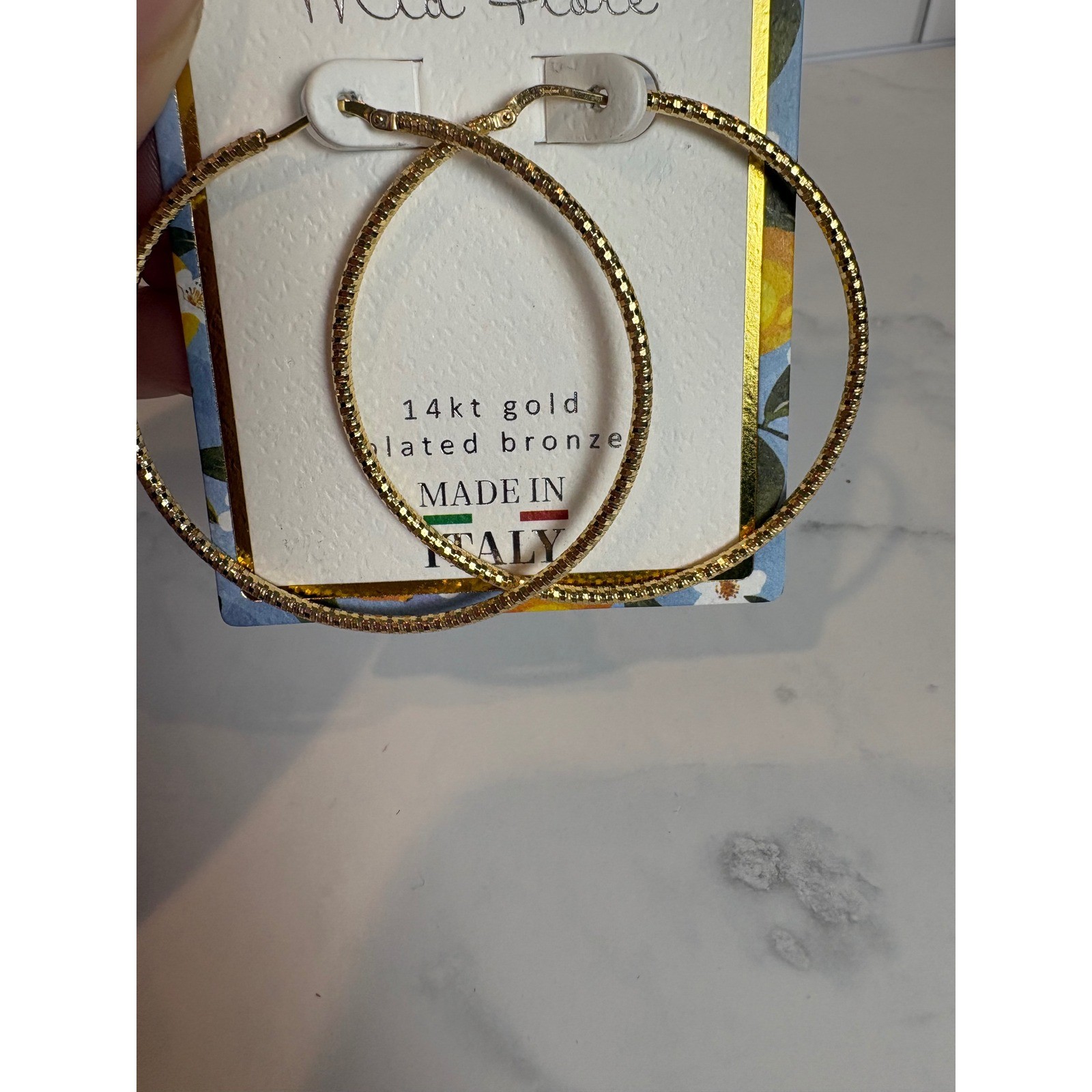 Mia Fiore 14kt Gold Plated Bronze Textured Hoop Earrings Made in Italy NEW