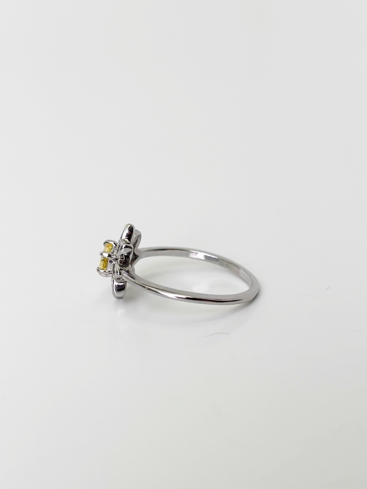 925 Sterling Silver Sunflower Daisy Ring Yellow Clear CZ Ring Size 7