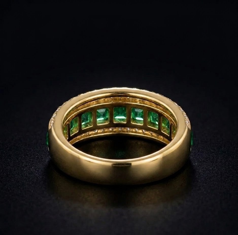 Vintage Emerald Eternity Ring, Gold Plated Sterling Silver,