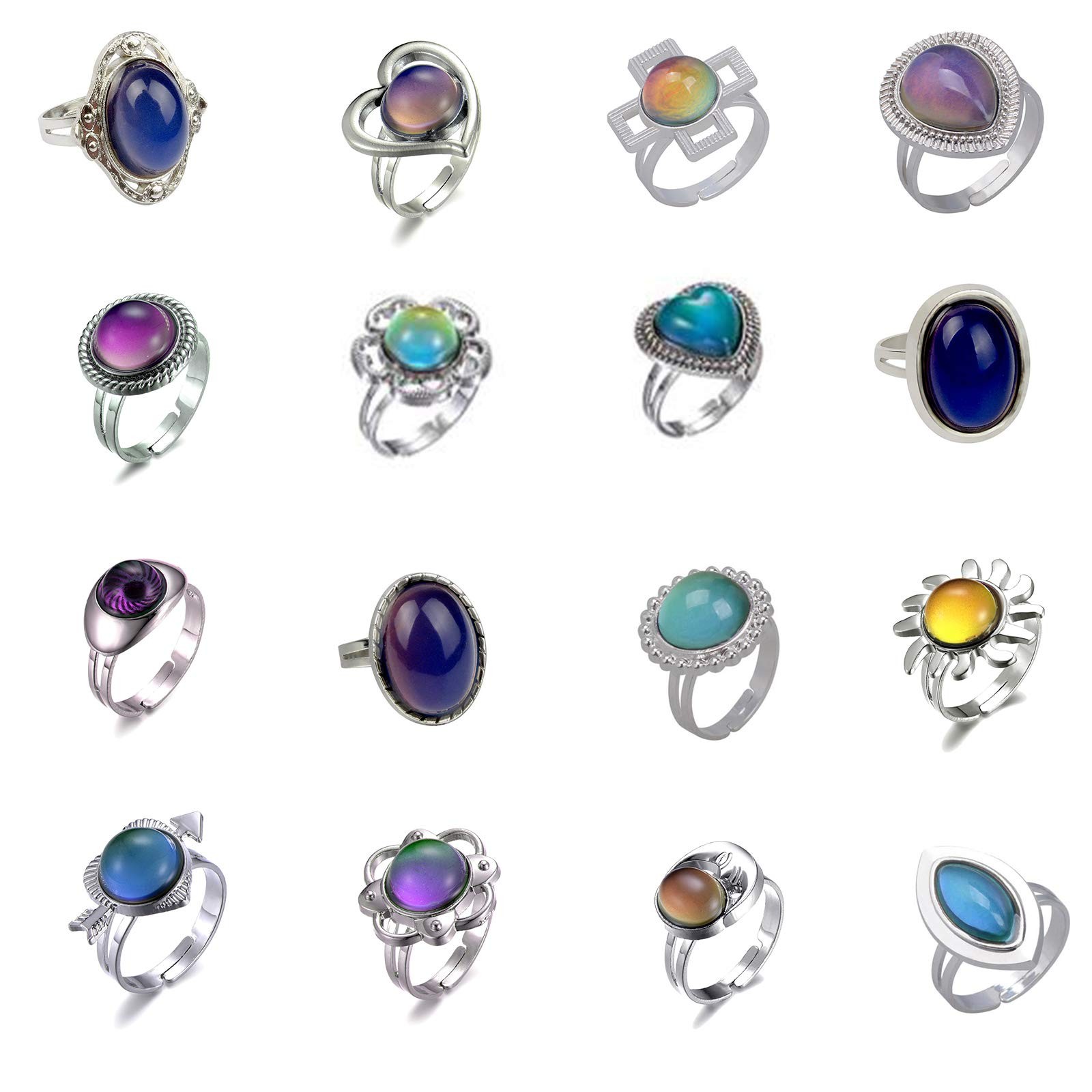 16pcs Mixed Mood rings temperature change color mood ring (Adjustable Size)