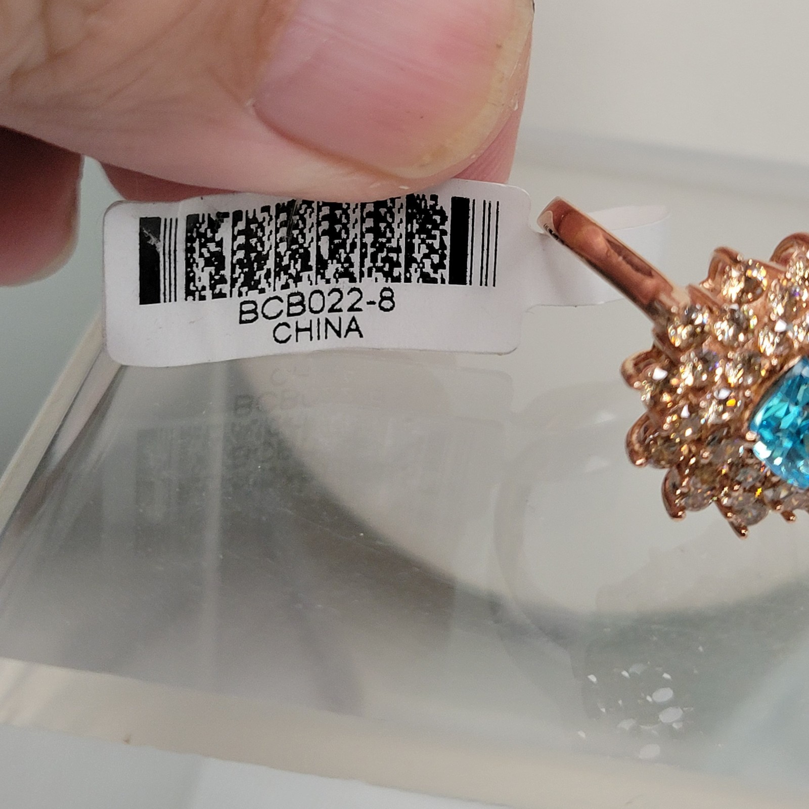 JTV FZN-925 Rose Gold over Sterling Silver Bella Luce Blue Ring sz-8 CZ 6.2g NEW