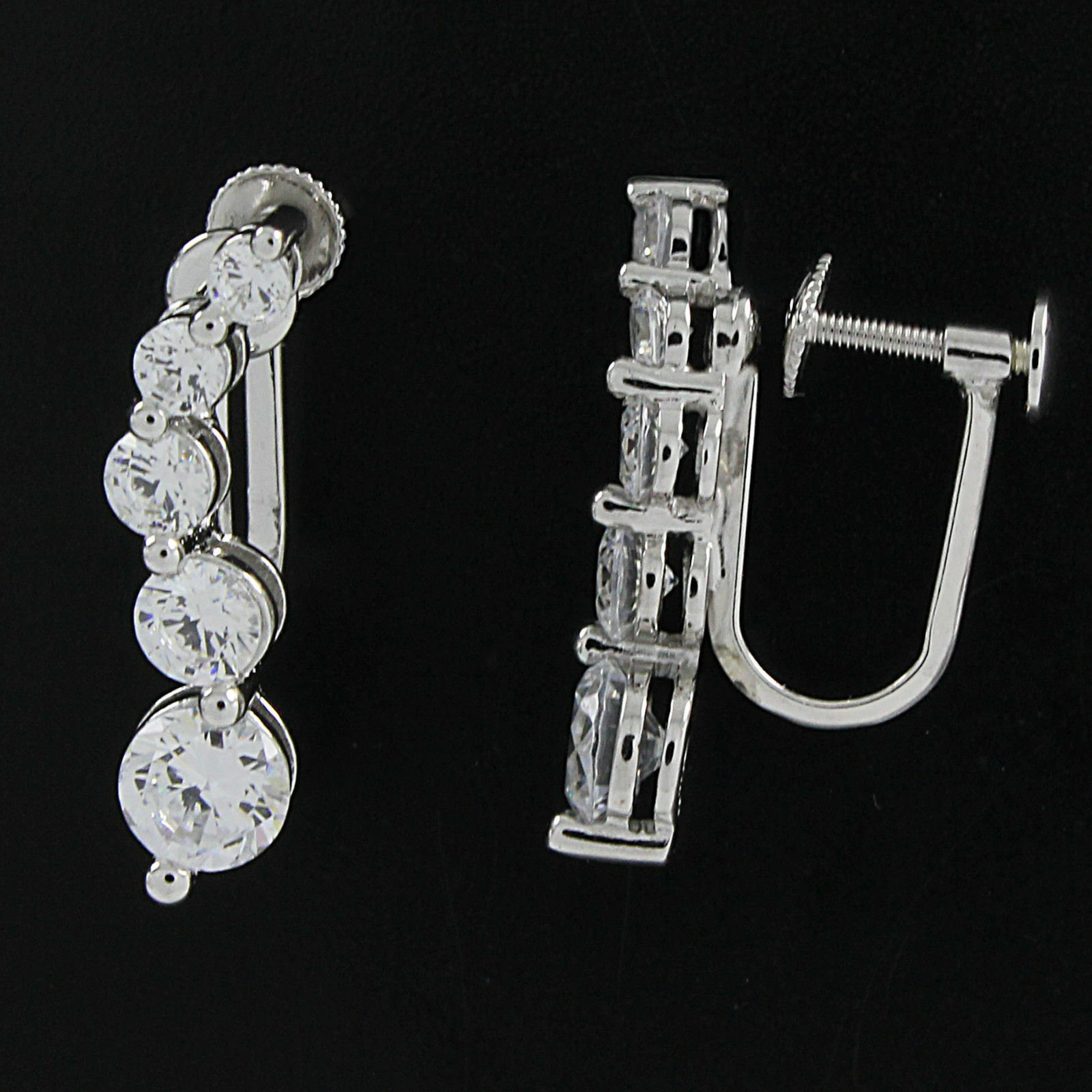 14K Gold Plated Silver Round Simulated Diamond Screw Back Non-Pierced Earrings