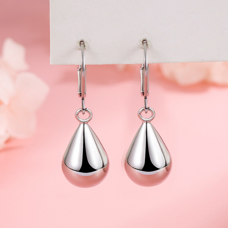 18K Gold Plated Polished Teardrop Lever Back Hoop Drop Dangle Earrings K36A