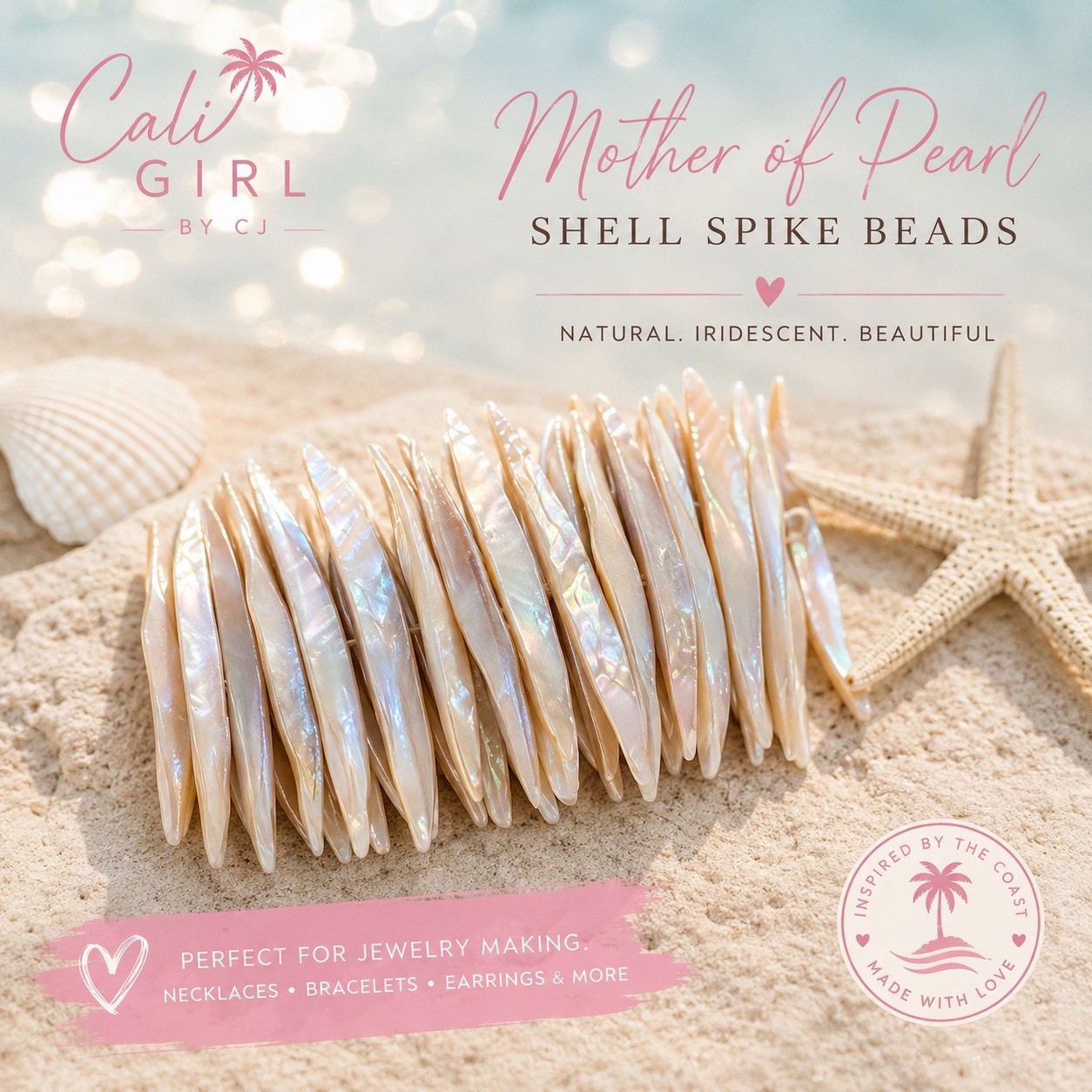 Caligirl Mother Of Pearl She’ll Bracelet, Boho Style, Stretch New