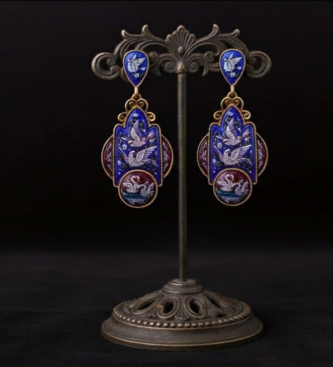 Museum Dove Bird Swan Earrings Pigeon Flower VTG Palace Gold Court Love Boho