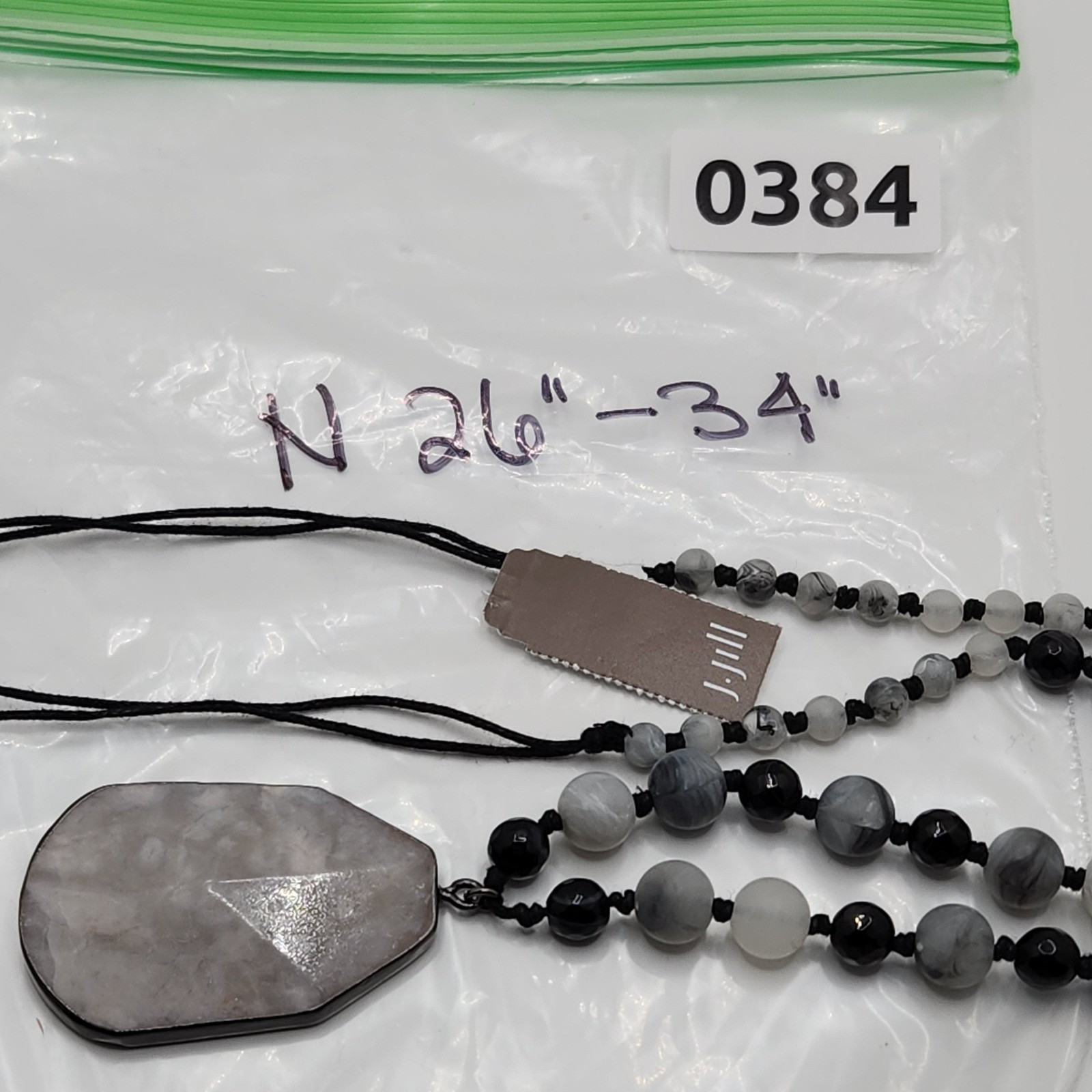 Boho Natural Stone Pendant Necklace Gray Black Beaded Adjustable Gorpcore