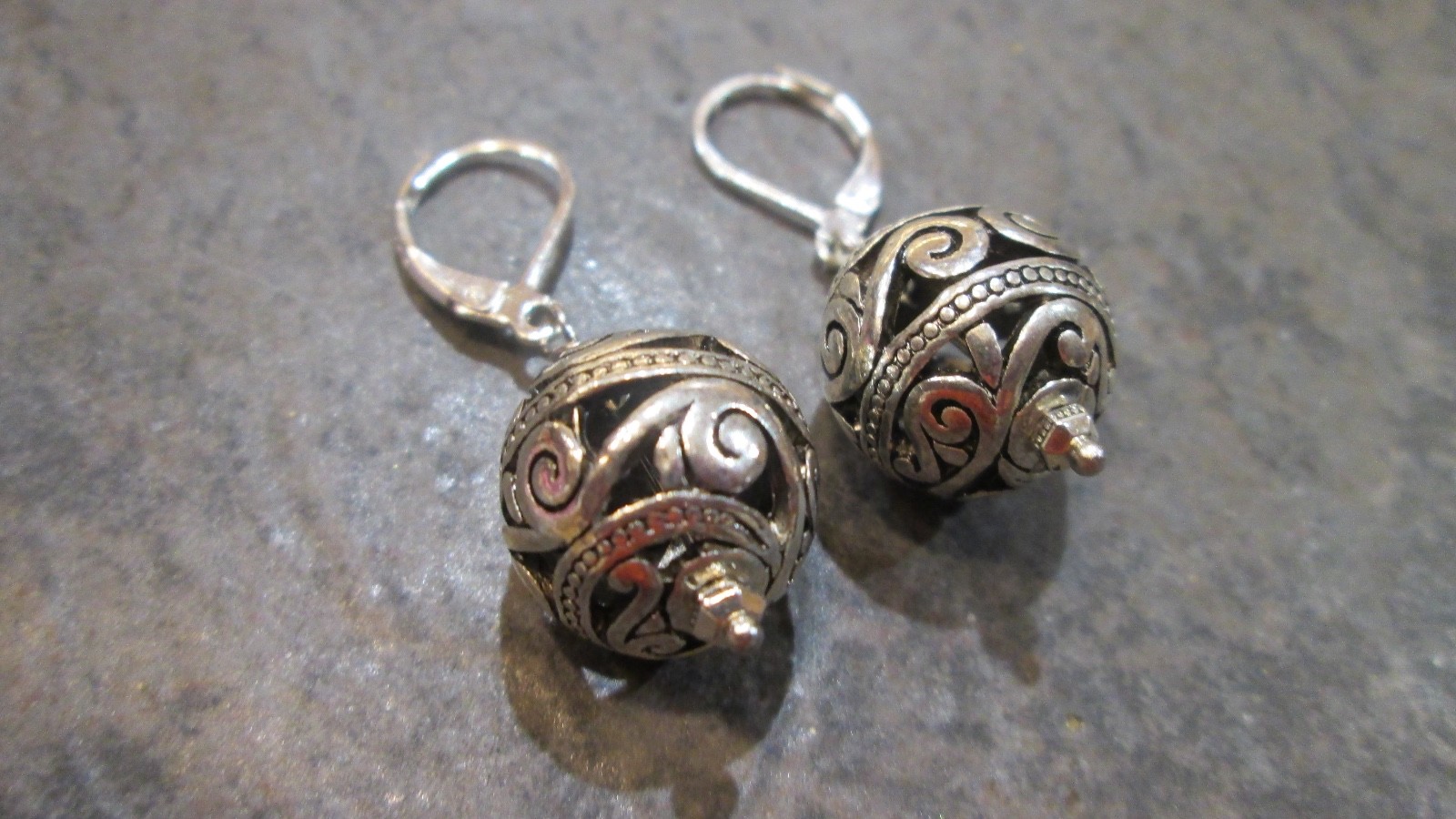 Large Silver Filigree Ball Earrings with Sterling Silver Leverbacks