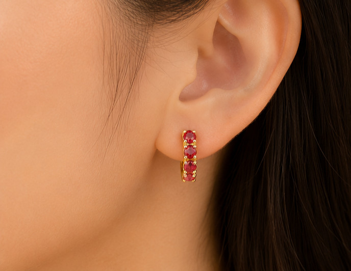 2.00Ct Round Simulated Ruby Huggie Hoop Earrings 14K Yellow Gold Plated Women