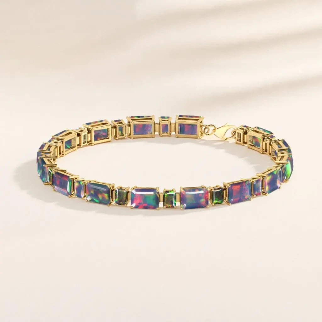 AAA Black Opal Octagon Gemstone Tennis Bracelet, Ethiopian Opal Gemstone 925
