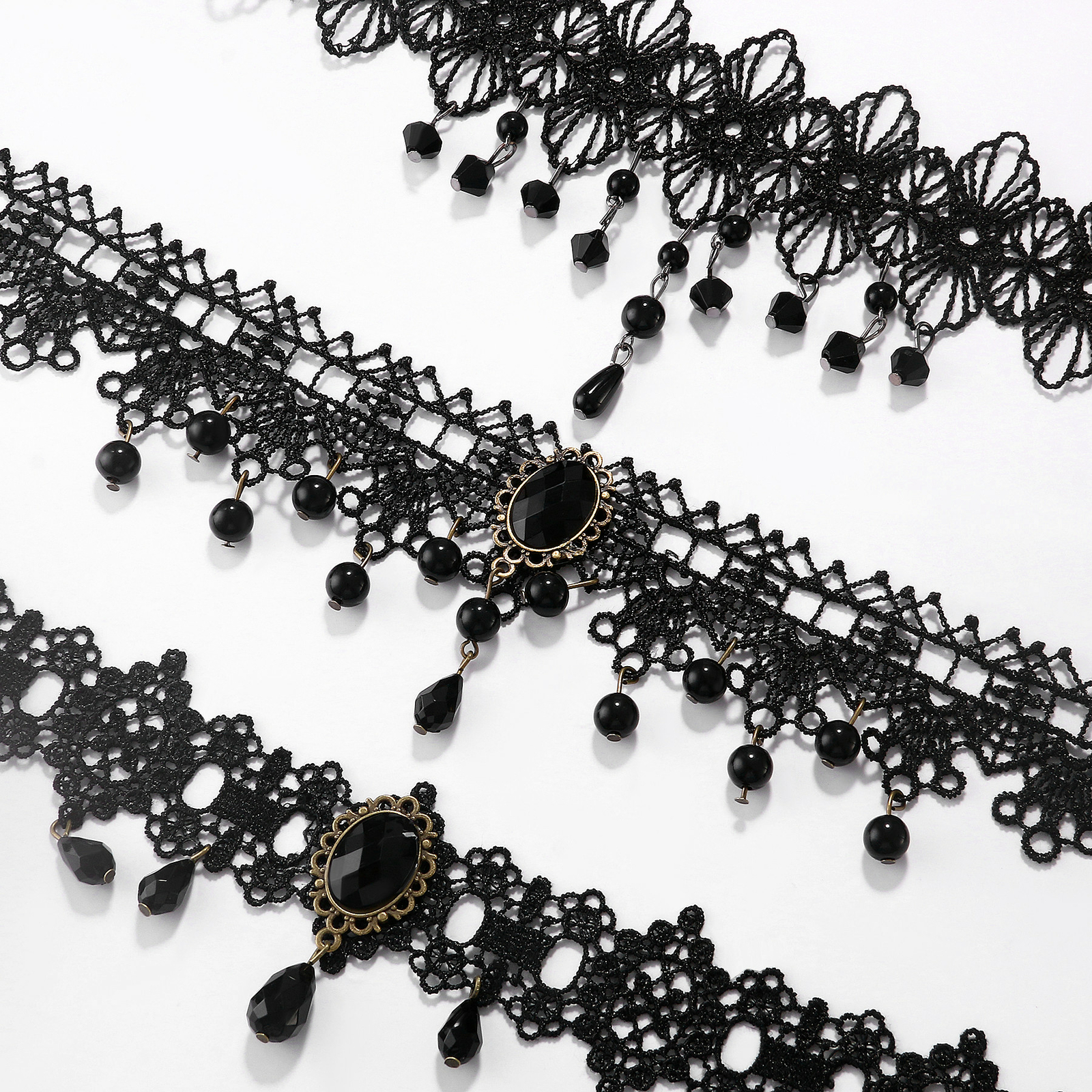 4pcs Women Gothic Retro Black Lace Wide Choker Victorian Vintage Collar Necklace