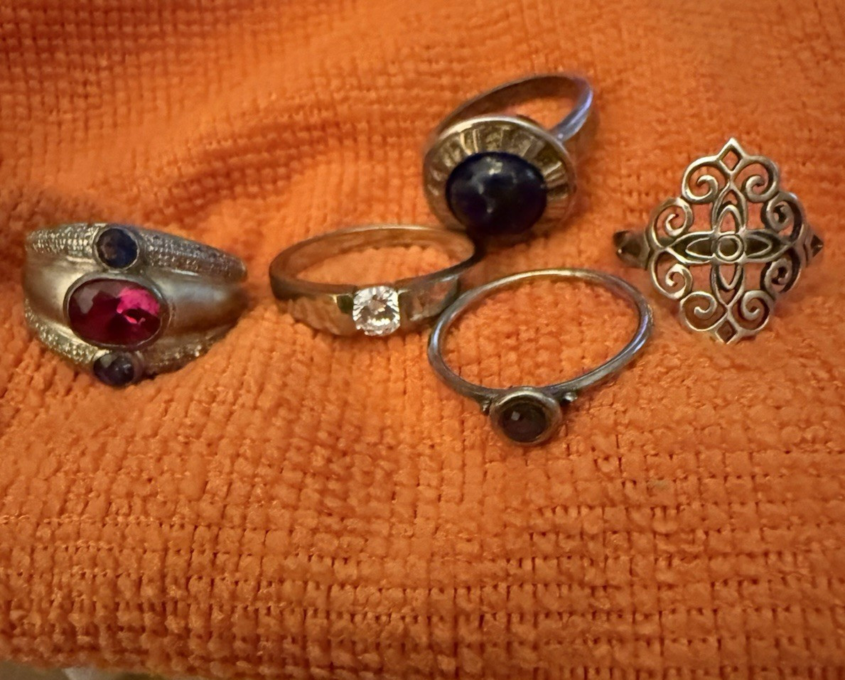 Lot of 5 Sterling Silver vintage Statement Rings Red/Blue Stones Size 7