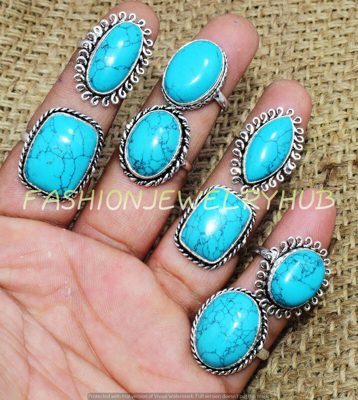 Turquoise Gemstone 5pcs Rings Lot 925 Silver Plated Jewelry FR-2293