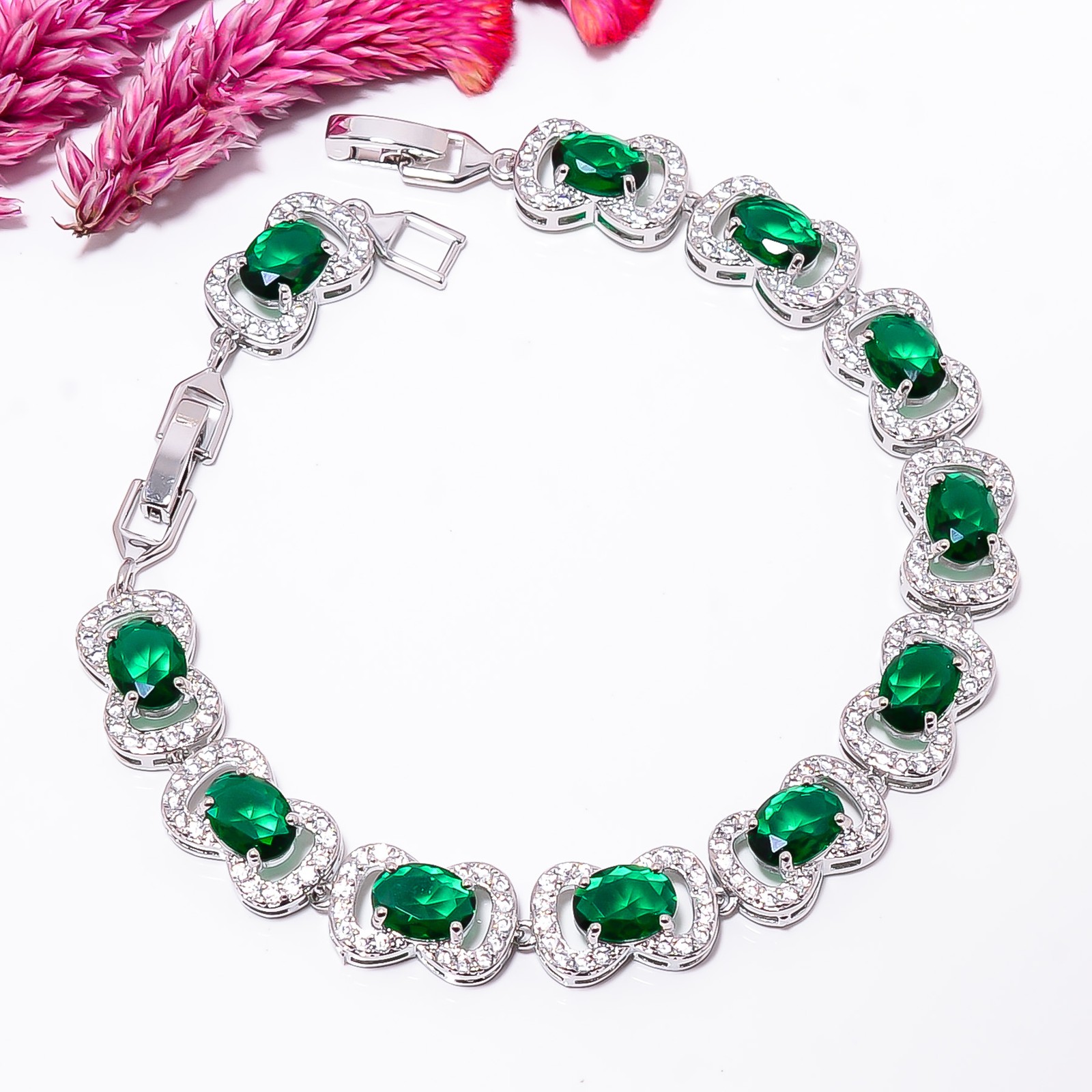 Chrome Diopside, CZ 925 Sterling Silver Adjustable Bracelet 7-8″ B131140