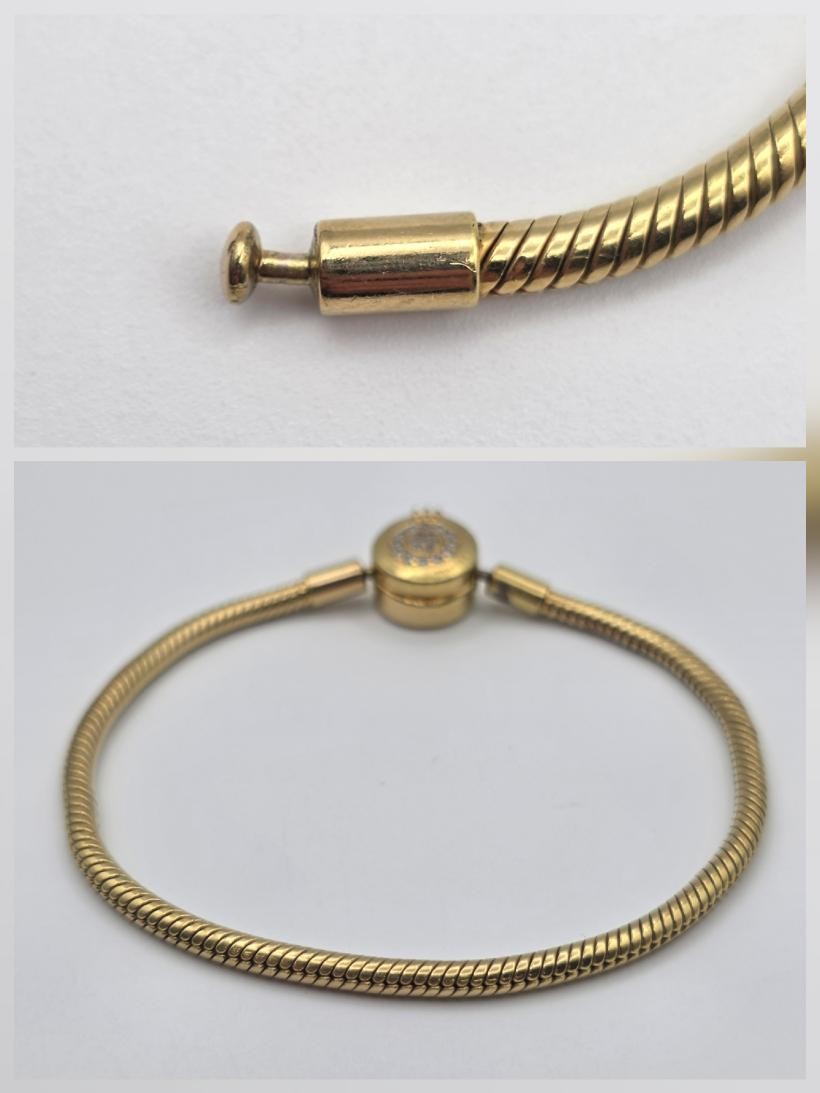 7.1″ Pandora Moments 14K Gold Plated Sparkling Crown O Snake Bracelet 569046C01