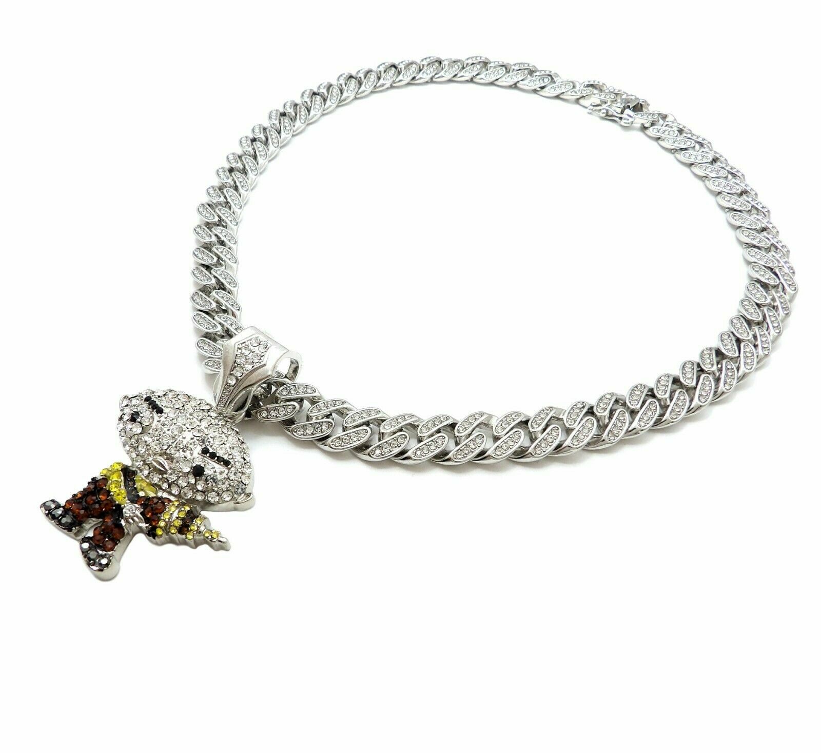 Hip Hop Cartoon Pendant & 12mm 18″ Full Iced Cuban Choker Chain Bling Necklace