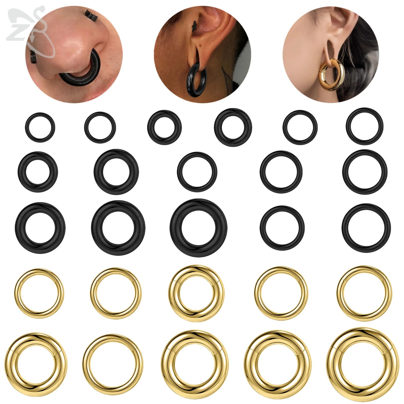 2G-12G Titanium Hinged Large Septum Ring Clicker Ear Gauge Hoop Earring Jewelry