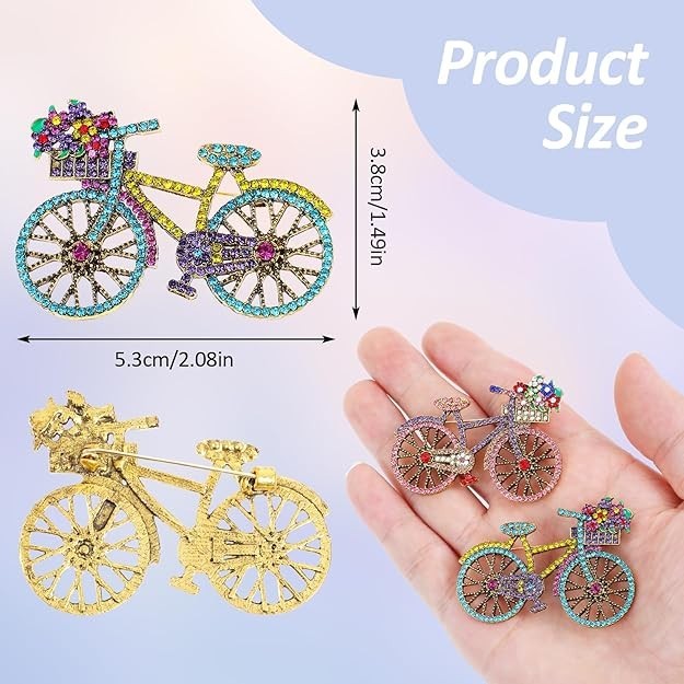 2Pcs Rhinestone Bicycle Brooch, Crystal Creative Bicycles Jewelry Classic Vin…