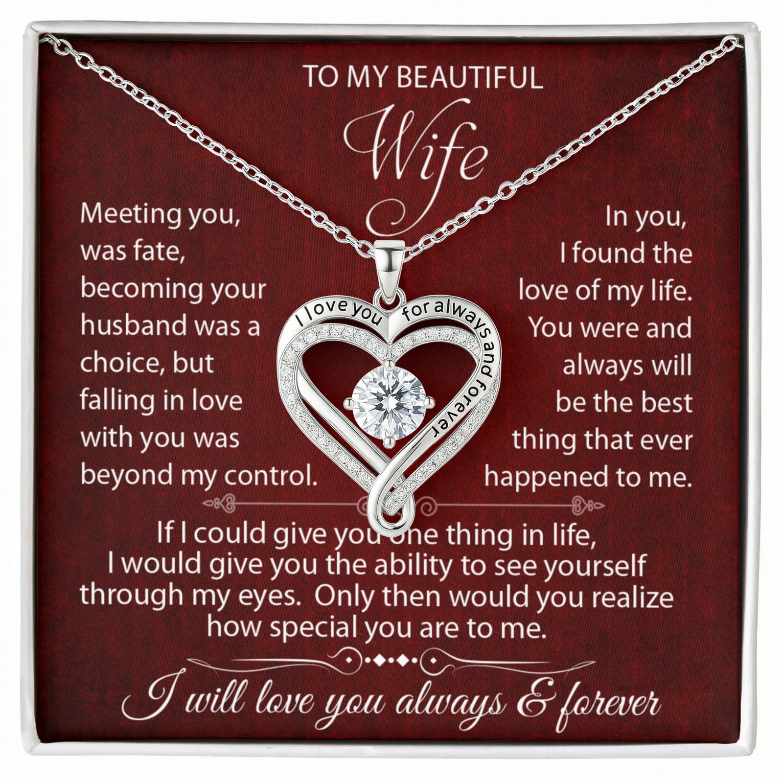 To My Beautiful Wife Necklace Gift For Her Love You Always Heart Jewelry Gift🎁