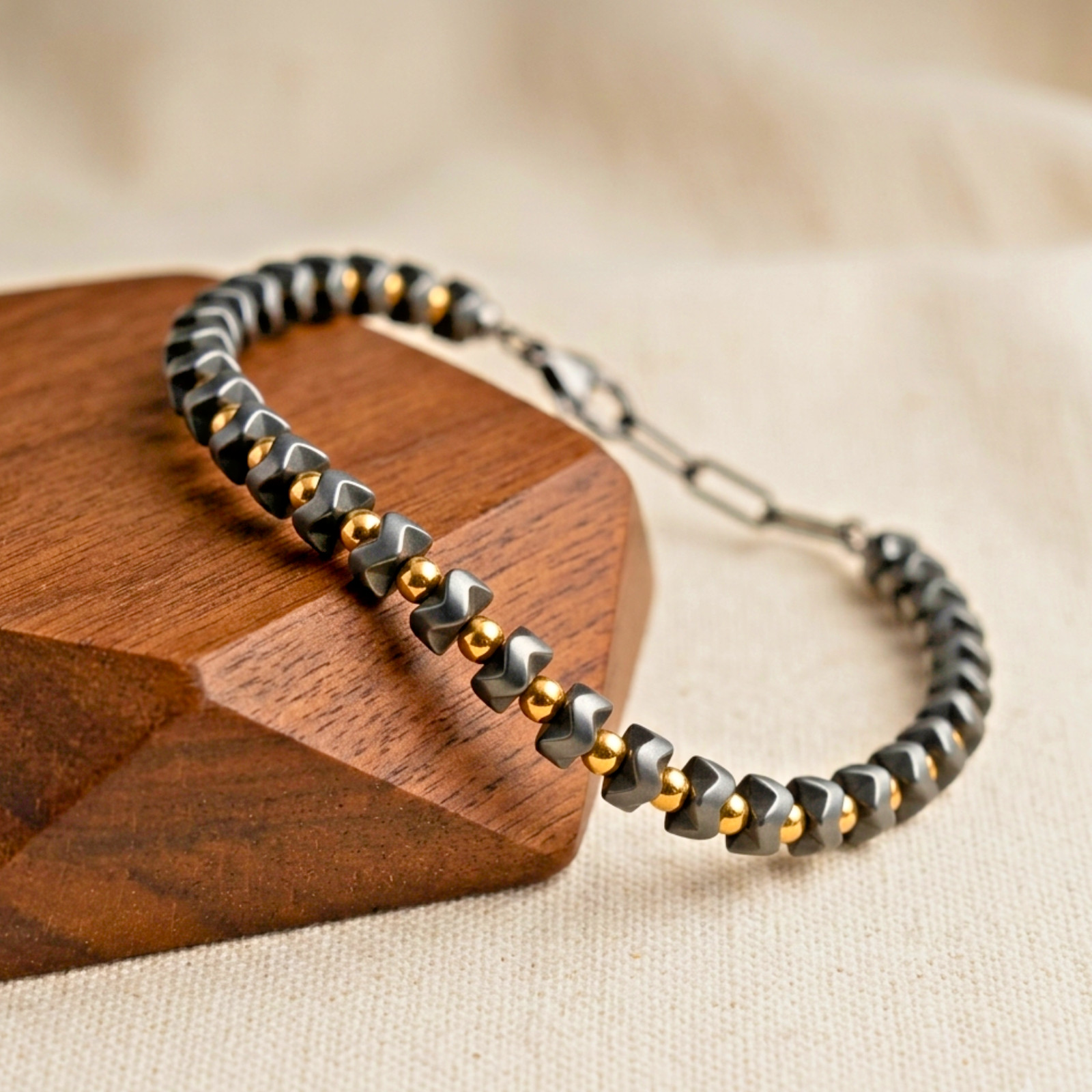 Hematite Beaded Bracelet for Men Natural Grounding Protection Healing Stone Gift