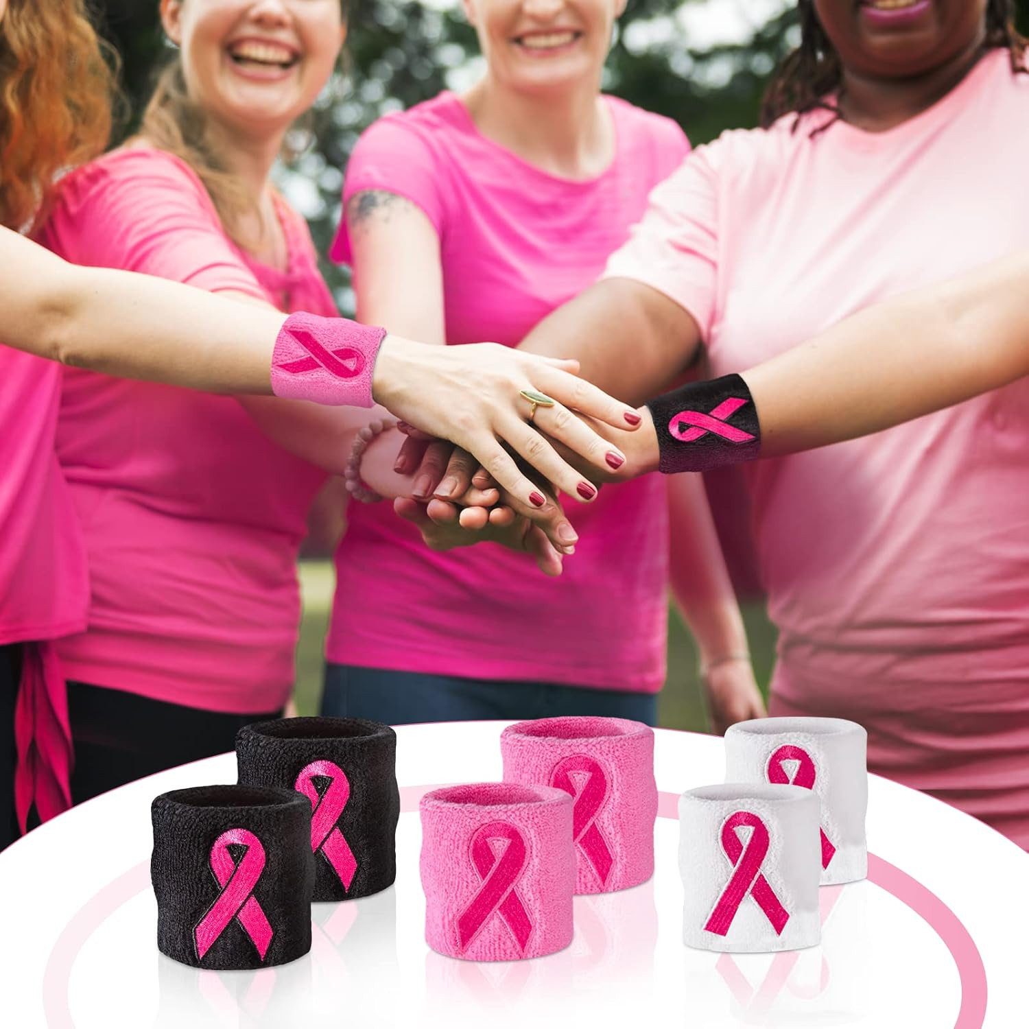 Pink Ribbon Wristbands – Bulk Breast Cancer Awareness Sweatbands