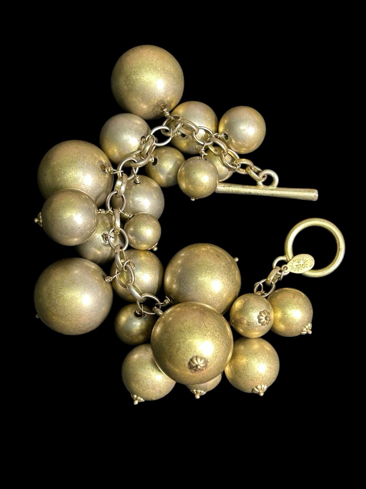 J.Crew Gold Bauble Cluster Bracelet Toggle 6.5” Statement Charm 100g