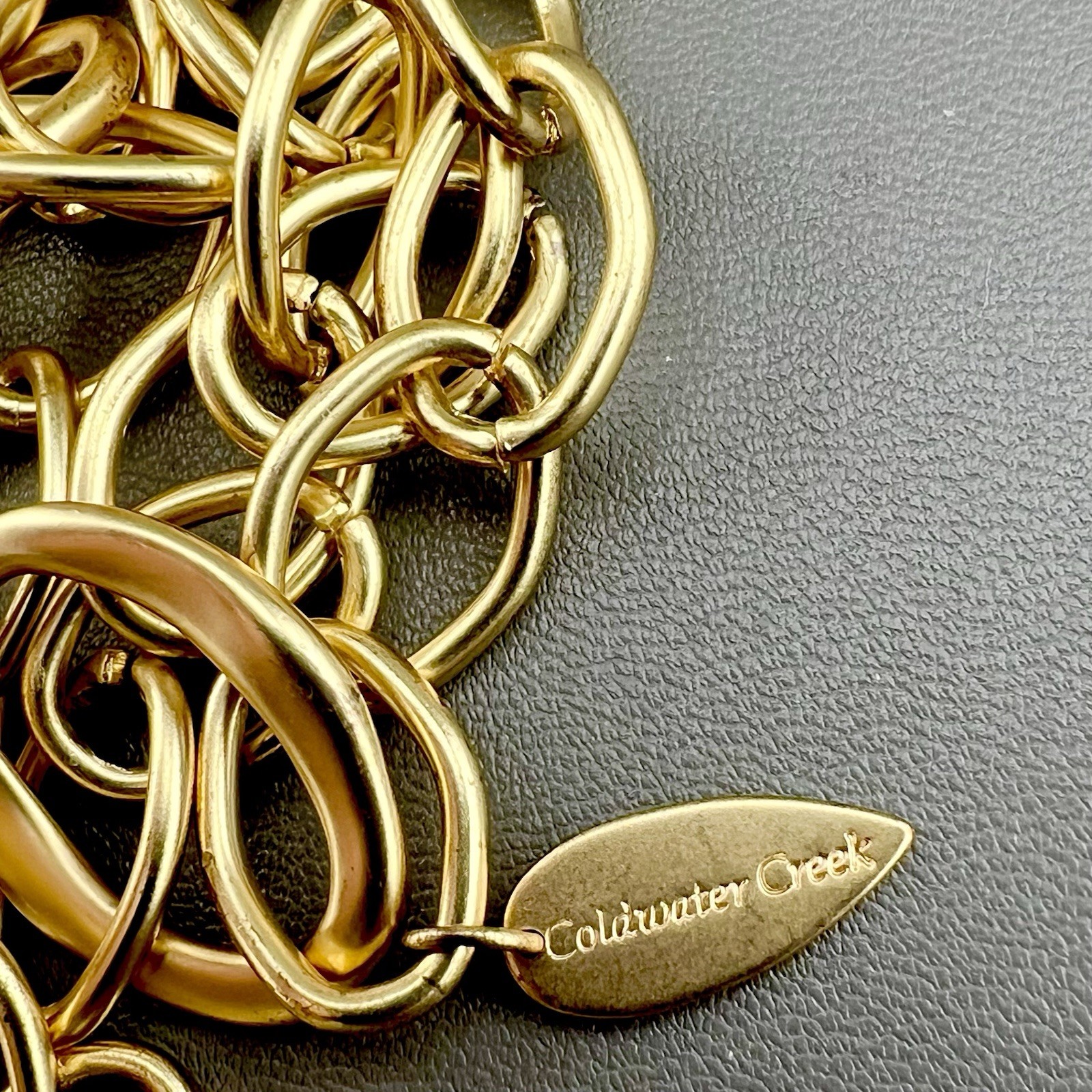 Coldwater Creek Necklace Oval Chain Matte Gold Tone Signed 48”