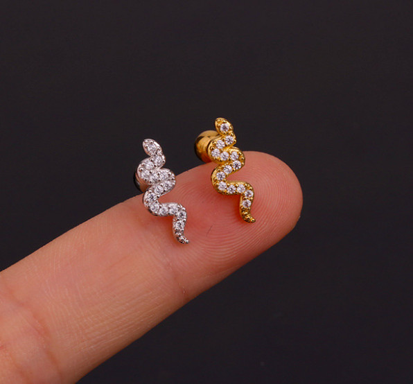 Sneak Zirconia Gold Silver Cartilage Helix Lobe Tragus Conch Earring Worm UK