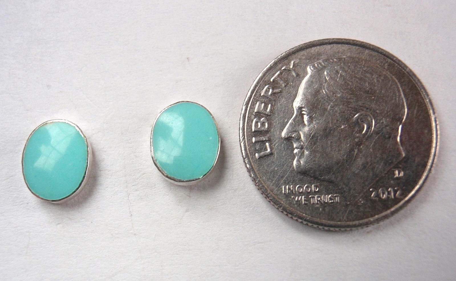 Simulated Turquoise Oval 925 Sterling Silver Stud Earrings Blue Green