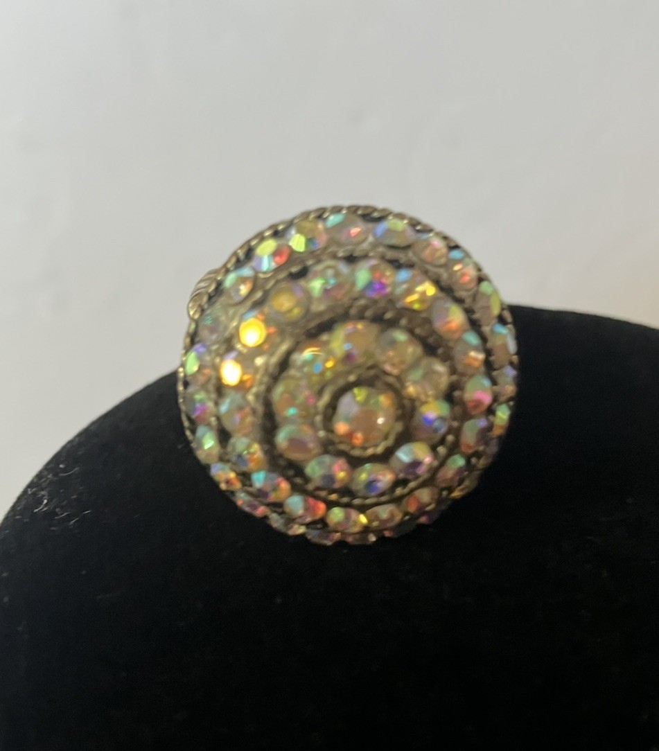 Aurora Borealis Circular Silvertone Stretch Cocktail Ring