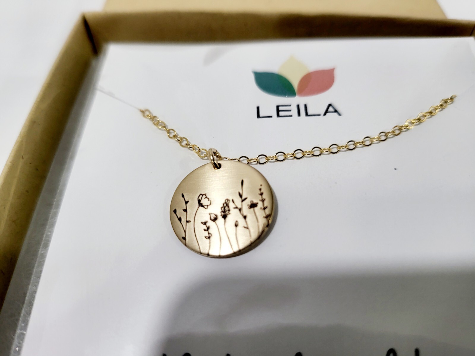 Leila Round Flower Design Necklace 14K GF Sterling Silver & Gold Plated