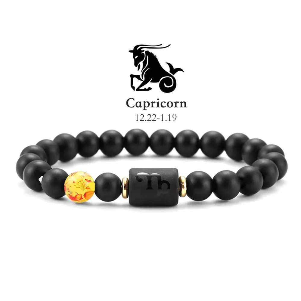 12 Zodiac Sign Constellation Bracelet for Men Black Energy Charm Bangle Aries