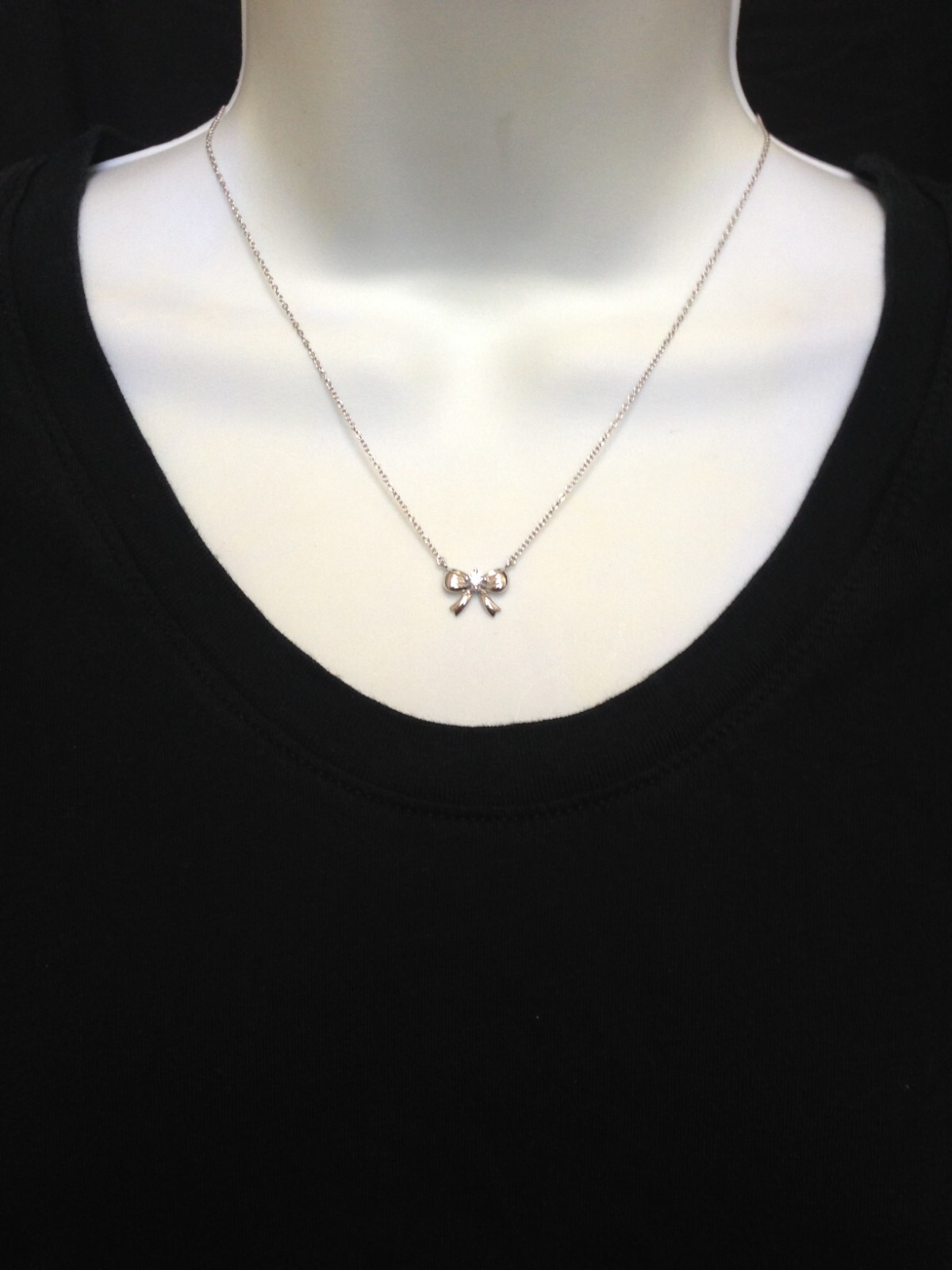 Silver Bow Pendant Necklace Sterling Silver 925 CZ Tiny 12mm 15.25-17.25″