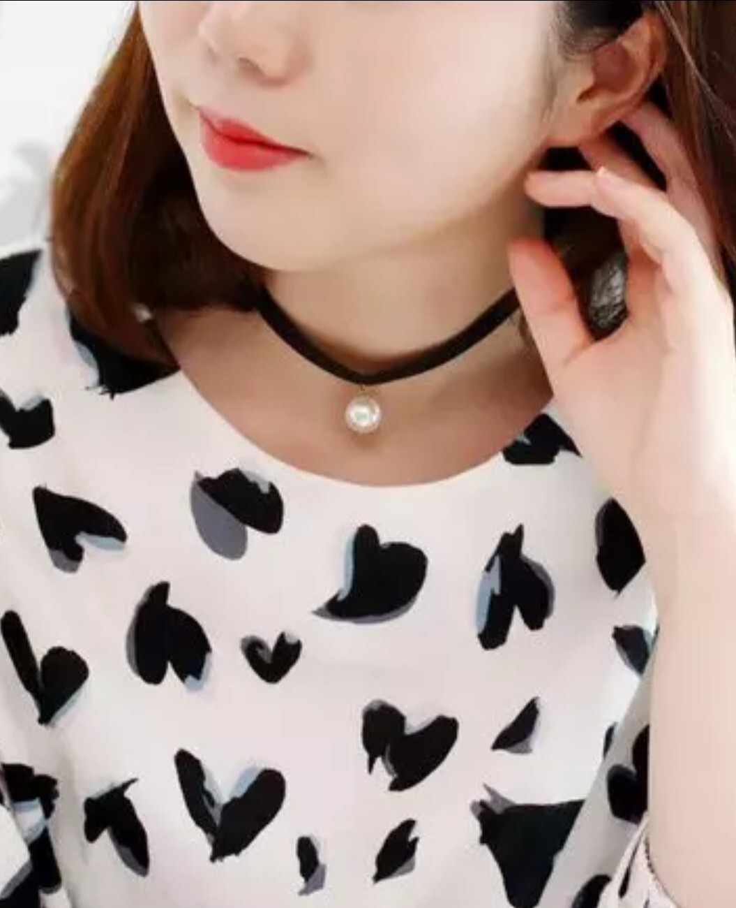 Black Velvet Choker w/White Pearl Gothic Punk Necklace USA SELLER 93-1
