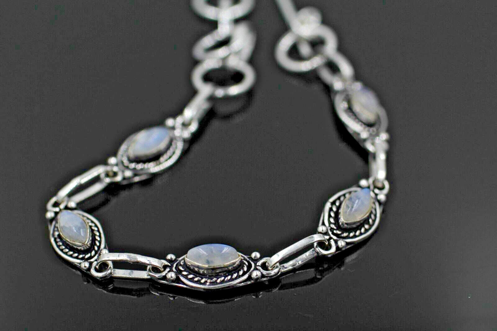 Natural White Moonstone Bracelet Silver Overlay Brass Fashion Bracelet 8″ Inches