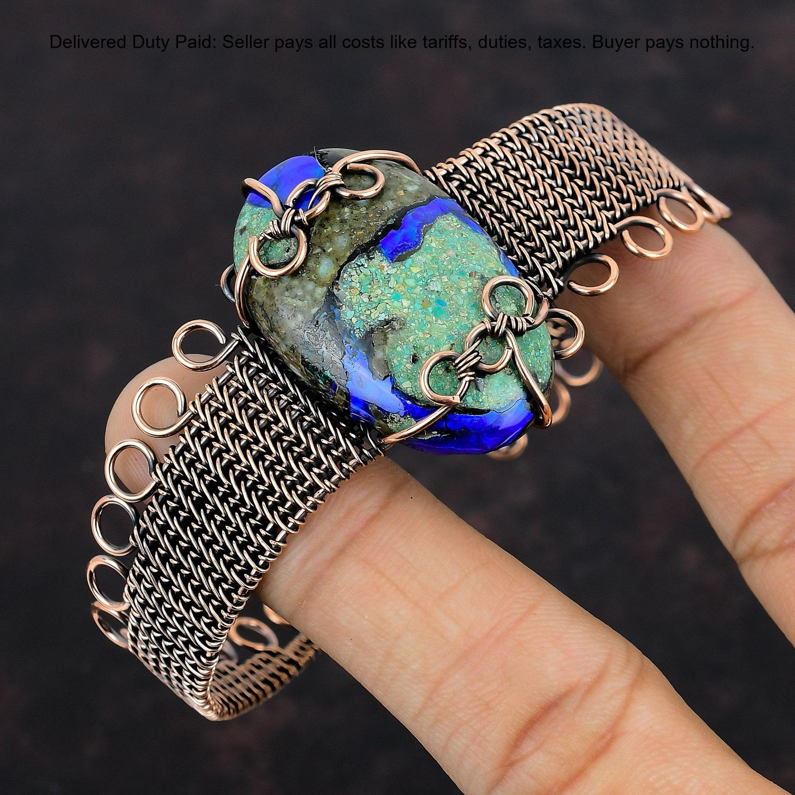 Natural Azurite Malachite No Stone Copper Sister Wire Wrapped Anniversary Bangle